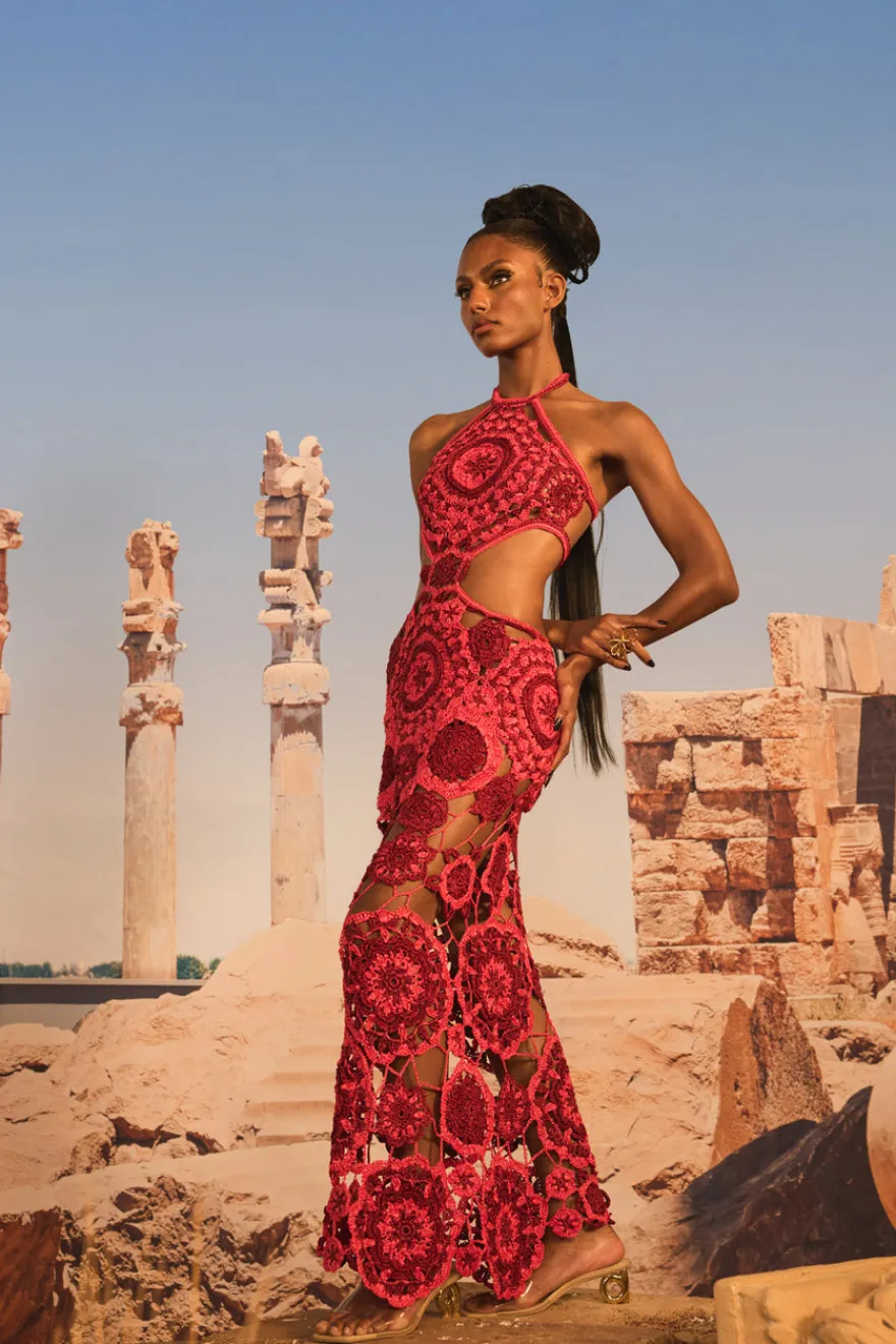 Sale Cult Gaia Accalia Crochet Gown Ghermez Rose