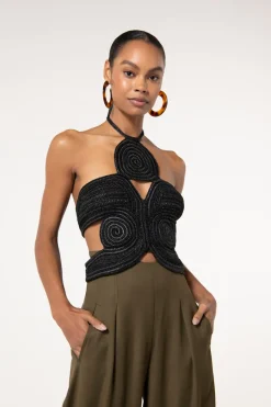 Cult Gaia Archer Crochet Top Black