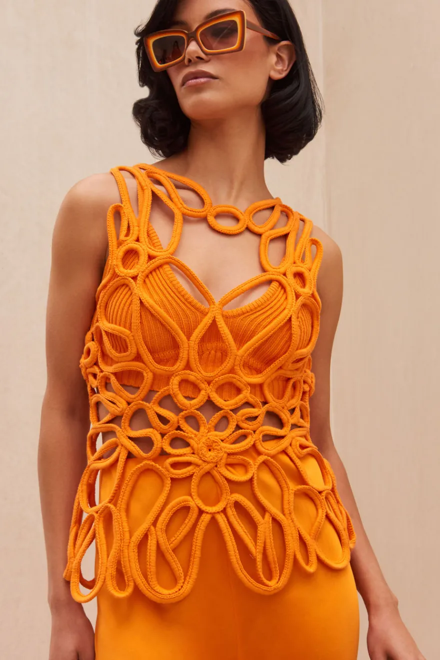 New Cult Gaia Danica Crochet Top Papaya