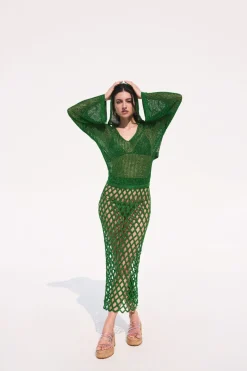 Best Cult Gaia Finn Knit Crochet Skirt Basil
