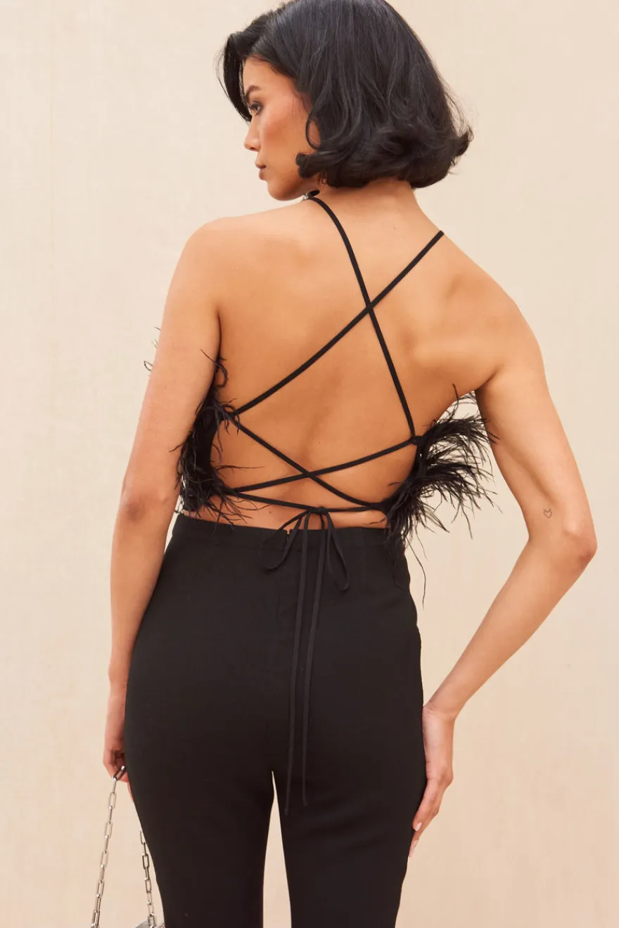 Clearance Cult Gaia Joey Feather Top Black