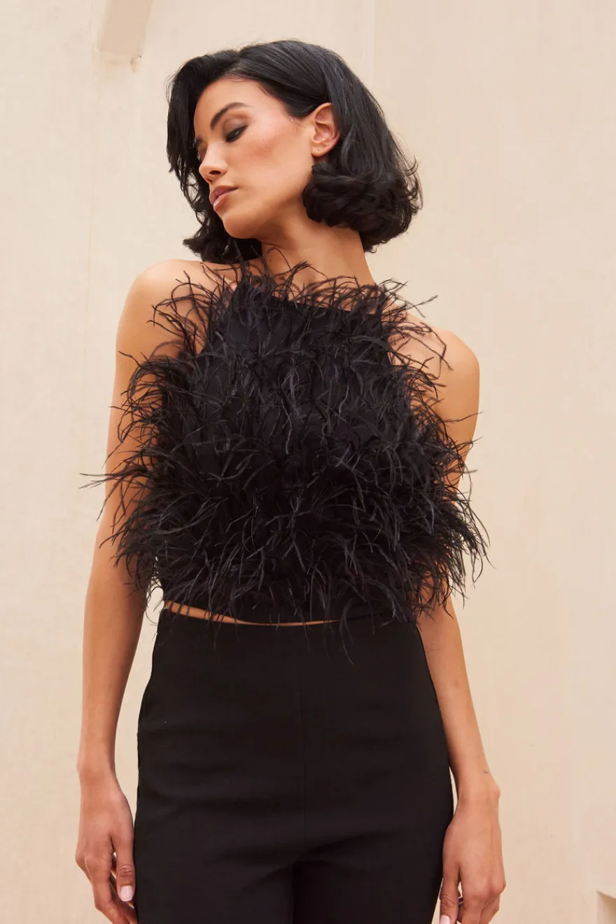 Clearance Cult Gaia Joey Feather Top Black