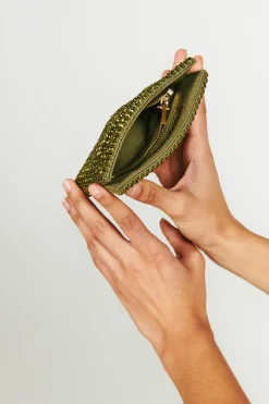 New Cult Gaia Lucinda Nano Rhinestone Clutch Olive