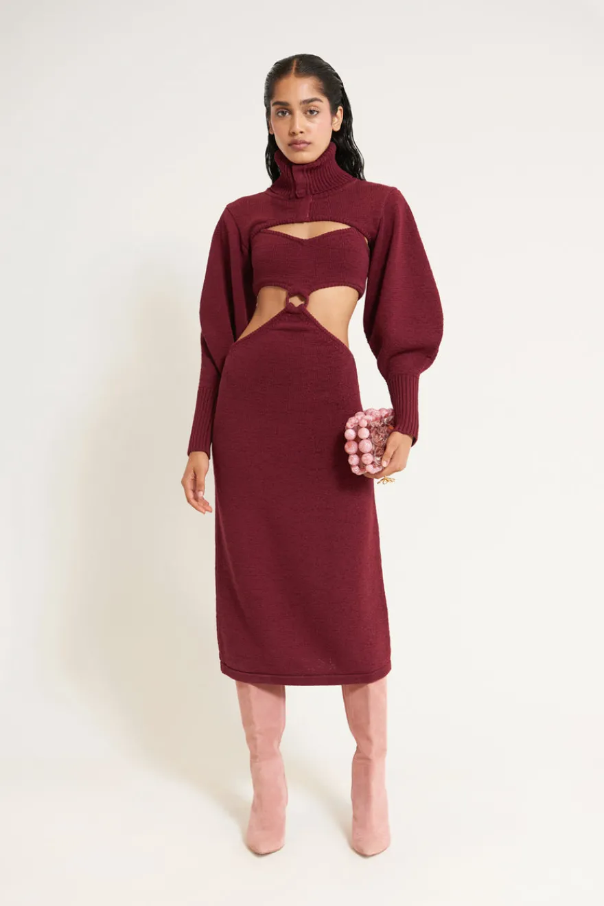 Online Cult Gaia Skylar Knit Dress Maroon Peak