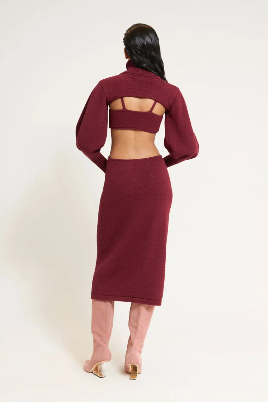 Online Cult Gaia Skylar Knit Dress Maroon Peak