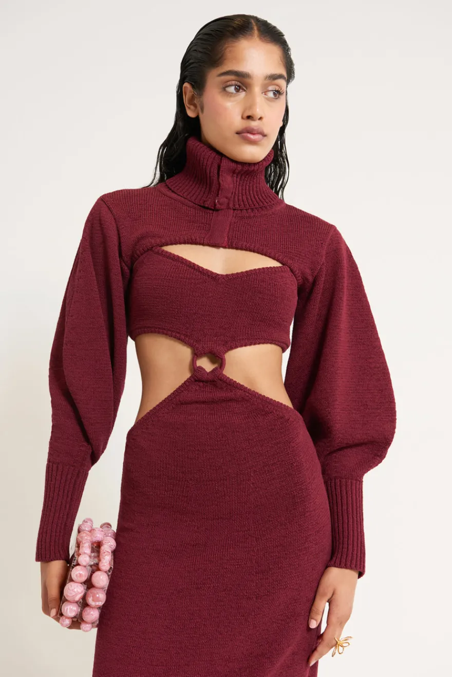 Online Cult Gaia Skylar Knit Dress Maroon Peak
