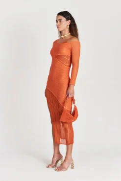 New Cult Gaia Velda Knit Dress Poppy Rust